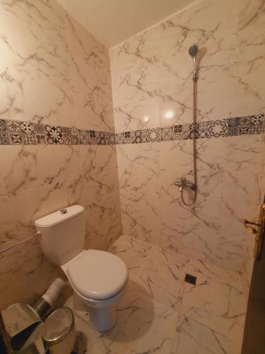 a bathroom with a toilet and a shower at Riad Elbahi in Marrakech