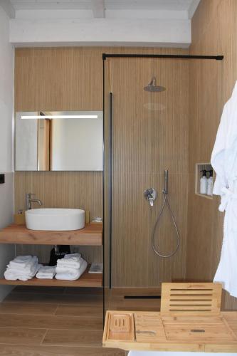 a bathroom with a shower and a sink at Il Vecchio Casale B&B in Sedini