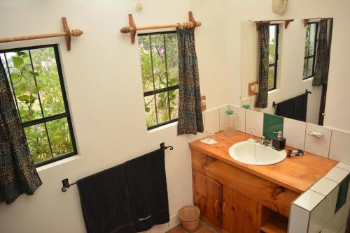 a bathroom with a sink and a mirror at The Black Sheep Inn in Huamboya