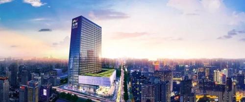a rendering of a tall building in a city at 深圳华尔曼欢朋酒店公寓 罗湖水贝珠 宝城店 in Shenzhen