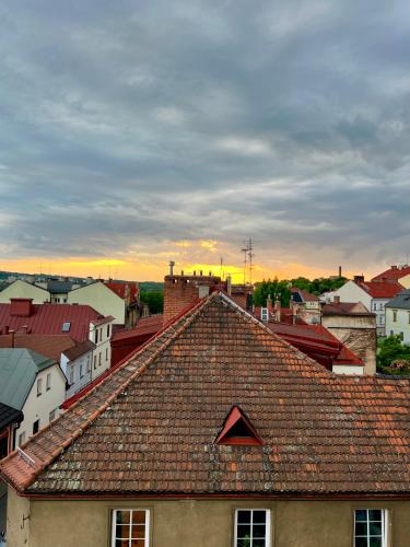 a view of roofs of buildings in a city at Apartament Ratuszowy in Cieszyn