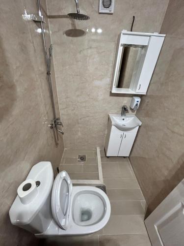 a small bathroom with a toilet and a sink at Guesthouse Liamra in Ulcinj