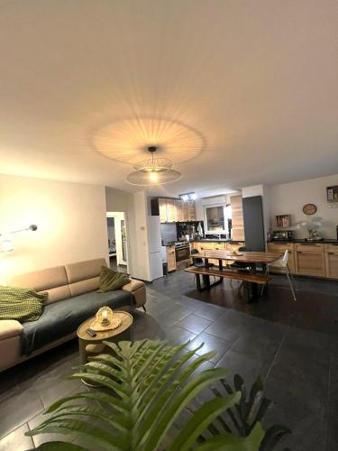 un salon avec un canapé et une table dans l'établissement Grand jardin - Climatisation - parking privatif, à Nîmes