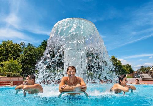 a group of men in a pool in front of a fountain at Hotel Chrysantihof in Bad Birnbach
