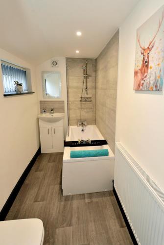 a bathroom with a sink and a bath tub at Grace home by Esongrace stays in Stoke on Trent