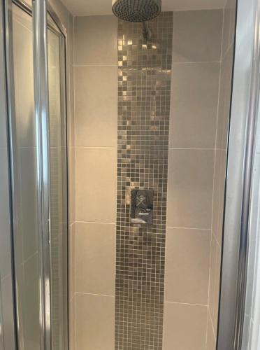 a bathroom with a shower with a glass door at Number One - Inglewood in Parkstone