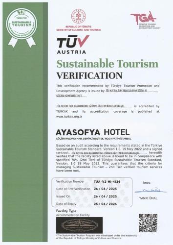 a permit for a australian sustainable tourism verification document at Ayasofya Hotel - Special Class in Istanbul