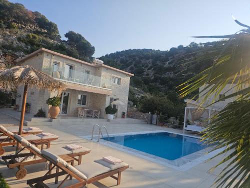 a villa with a swimming pool and a house at Villa petros in Malia