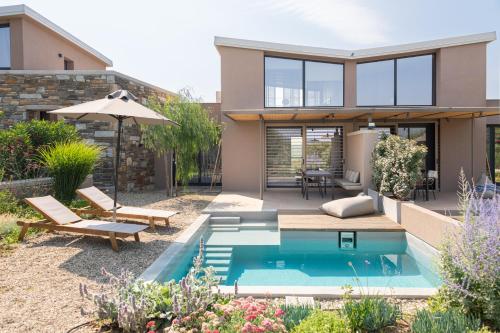 a house with a swimming pool in the yard at Etheres in Nikiti