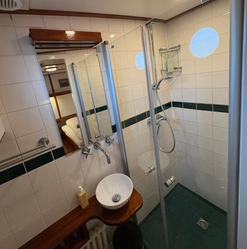 Bilik mandi di Hotelboot Zwaan
