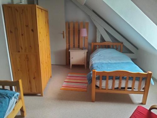 ein Schlafzimmer mit zwei Etagenbetten und einer Leiter in der Unterkunft SCI Lebach in Bagnères-de-Bigorre