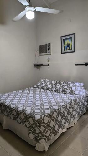 a large bed in a room with a ceiling fan at Vía Verde in Gualeguaychú