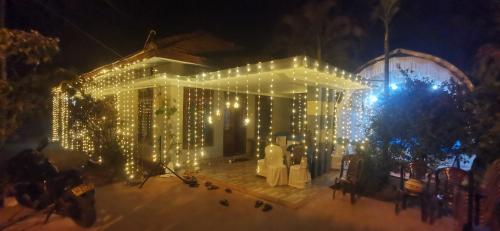 a house covered in christmas lights at night at Yarl Nest in Jaffna