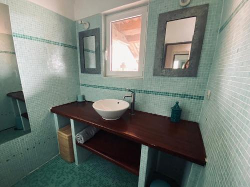 ナルボンヌにあるMagnifique et grande maison 5 mn mer dans natureの洗面台と鏡のあるバスルーム