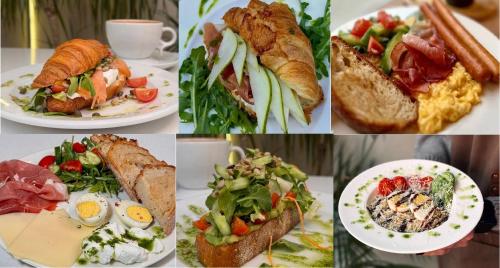 un collage de différentes photos de denrées alimentaires sur les plaques, dans l'établissement The Final Countdown, à Katowice