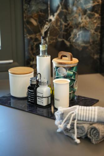 a tray with various items on a table at Artion Suites Nikiti in Nikiti