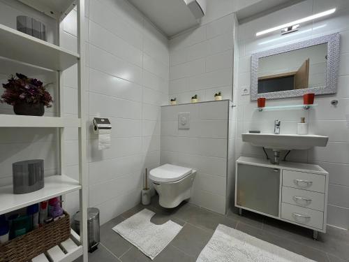 Bilik mandi di Cosy apartment with lake views