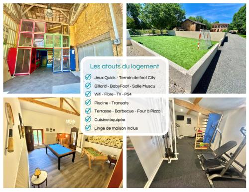 a collage of pictures of a house at " Ô Chai Nous " 14 pers - Billard, Babyfoot - Structure de Jeux in Poucharramet