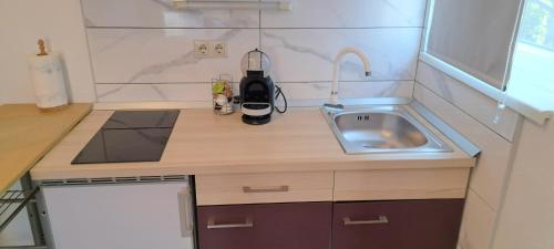 a small kitchen with a sink and a counter at Studio apartman I&R in Ciovo