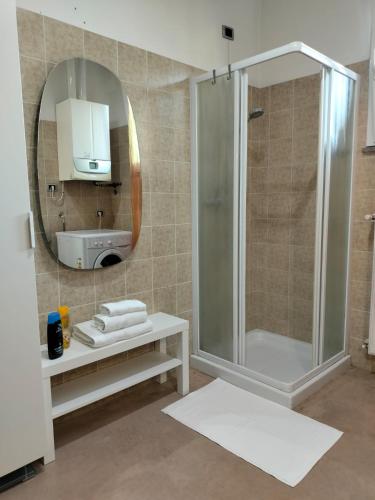 a bathroom with a shower and a mirror at Al giardino nascosto in Visco