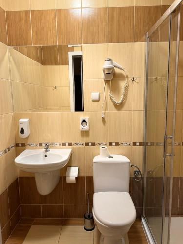 a bathroom with a toilet and a sink at Zajazd Emida 