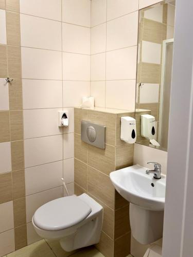 a bathroom with a toilet and a sink at Zajazd Emida 