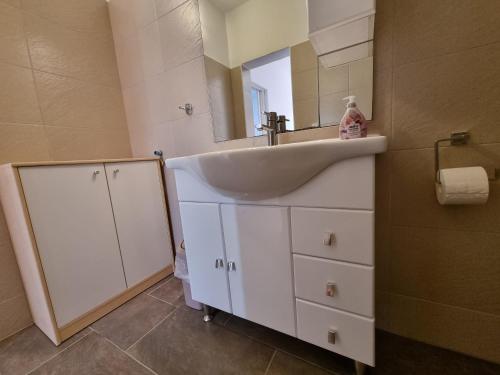 a bathroom with a sink and a mirror at Villa Panorama in Pridraga