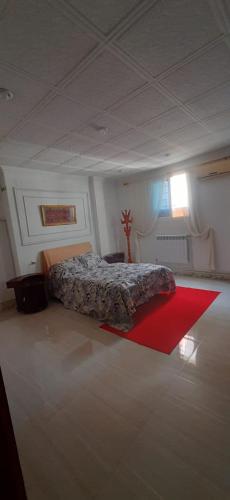 a bedroom with a bed and a red rug at bikla f3 2nd floor in Khenchela