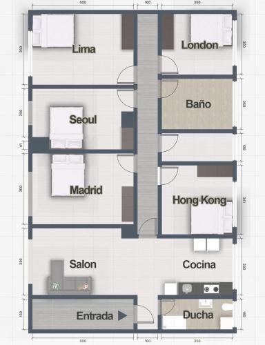 a floor plan of a house with labels at Asthet Sevilla in Mairena del Aljarafe
