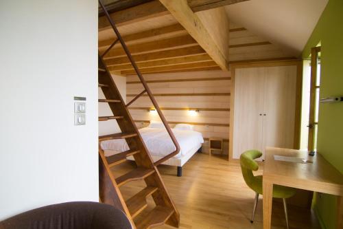 une chambre avec un lit superposé et une échelle dans l'établissement Gites Le Lancelot, à Ambierle