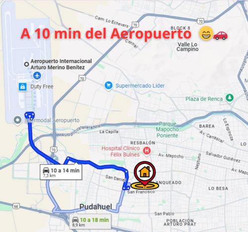 a map of a del aguatoro at Casa Familiar Rogiel Aeropuerto in Santiago