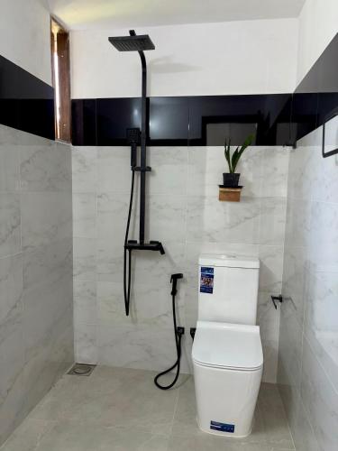 a bathroom with a toilet and a shower at Coz Haven Ella in Ella