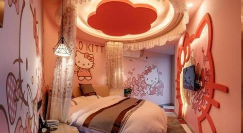 a bedroom with a bed with a painting on the wall at City 118 Selected Hotel Xi'an Fengcheng Nan Road in Xi'an