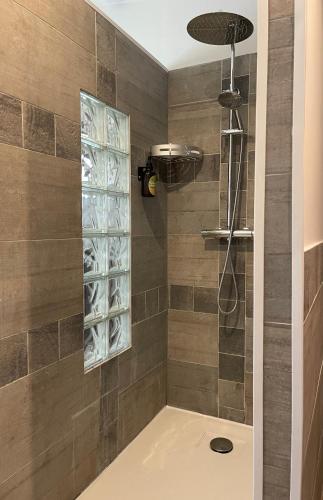 La salle de bains est pourvue d'une douche. dans l'établissement Domaine Au Coeur des Alpilles, à Maussane-les-Alpilles