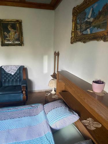 a bedroom with a bed and a mirror and a chair at Farma 2 in Cazin