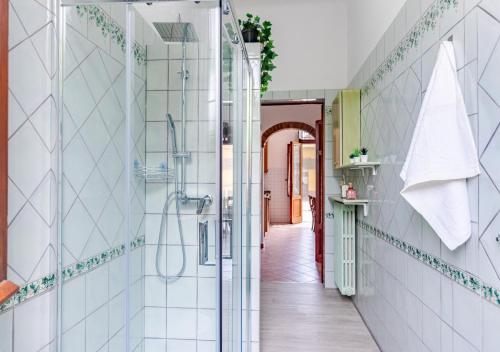 a bathroom with a shower and a walk in shower at Hostly - Il Gelsomino di San Prospero in Cascina