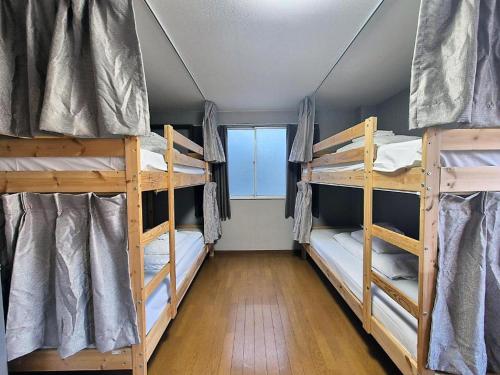 two bunk beds in a room with a window at Tokyo House INN in Tokyo