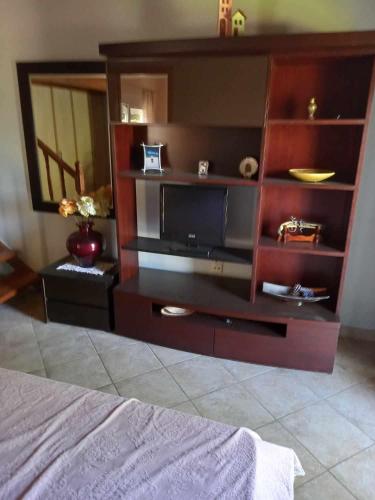 a large entertainment center with a television in a bedroom at Maria apartment in Marathéa