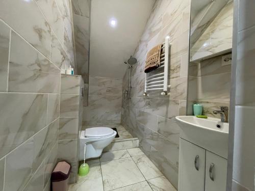 a bathroom with a toilet and a sink at Тихое место 