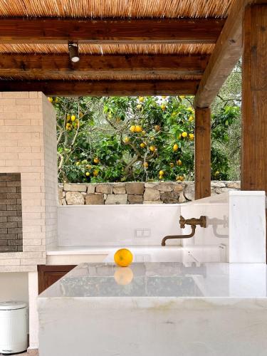 a sink with an orange sitting on top of it at Dodo darling in Oziás