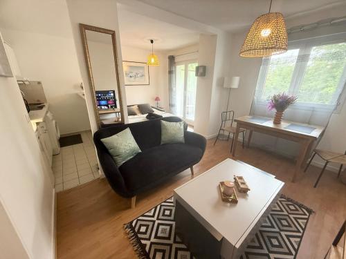 un salon avec un canapé et une table dans l'établissement Le petit nid Mérignacais, à Mérignac