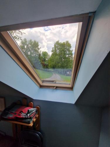 a skylight in a room with a window at Apartament Buczyna in Brenna