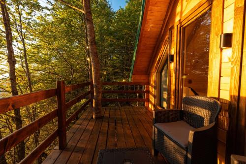 a porch of a cabin with a chair on it at Mountain Tree House Komovi-Radunovic 