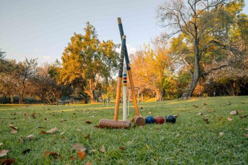 a baseball bat and balls in a field at Budmarsh Country Lodge in Magaliesburg