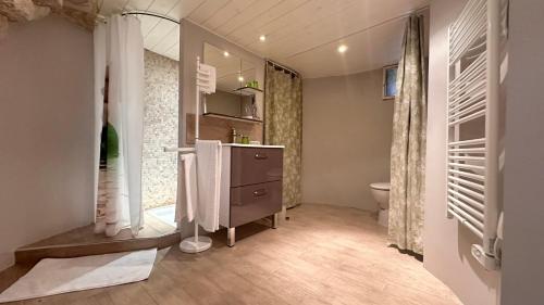 a bathroom with a sink and a toilet at Domaine Léa Chanflaur - Spa - Le moulin de la jalousie in Terraube