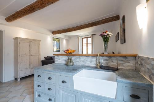 une cuisine avec un évier et un comptoir dans l'établissement 