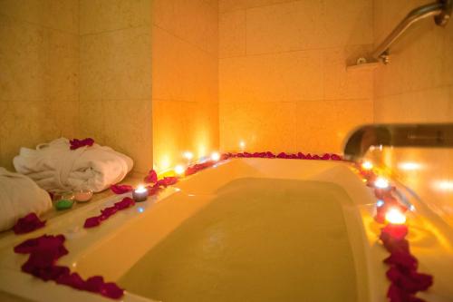 a bath tub with christmas lights in a bathroom at Blue Suites Hotel in Bogotá