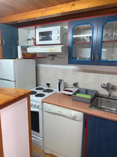 a kitchen with a white stove and a sink at Apartman Tina Gurdić in Kotor