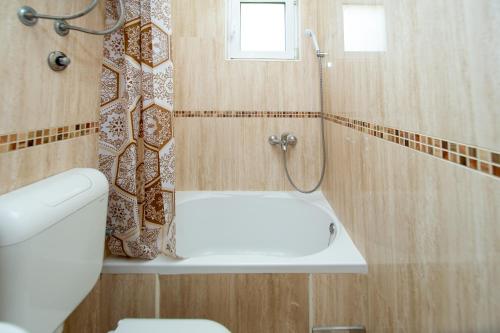a bathroom with a shower and a toilet and a sink at Apartmani Becici in Bečići