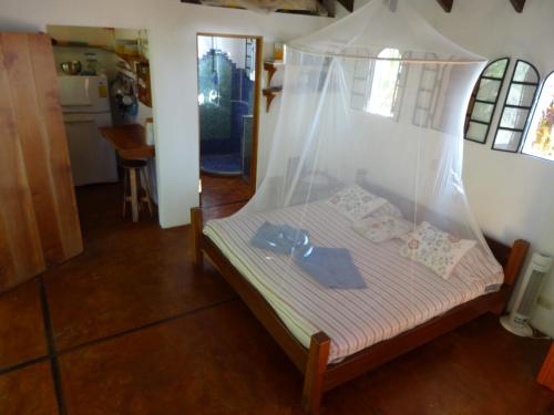 Bett mit Baldachin in einem Zimmer in der Unterkunft Stunnig Ocean View in Montezuma